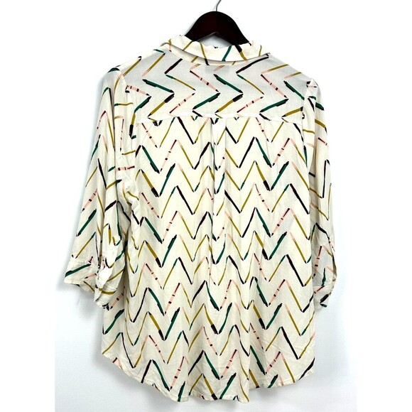 ModCloth Zag Sunny Spirit Women 1X Plus Size Top Cream Button Up Blouse Retro H4 - Picture 7 of 12